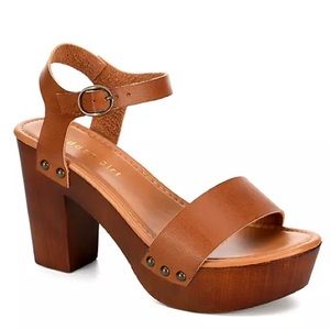 Steve Madden Lifft Brown Faux Leather Heeled Platform Sandal